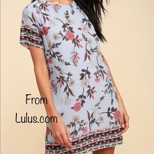 BABY BLUE FLORAL PRINT SHIFT DRESS